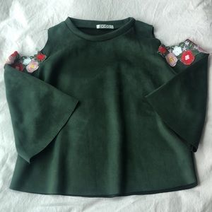 Suede cold shoulder cropped top